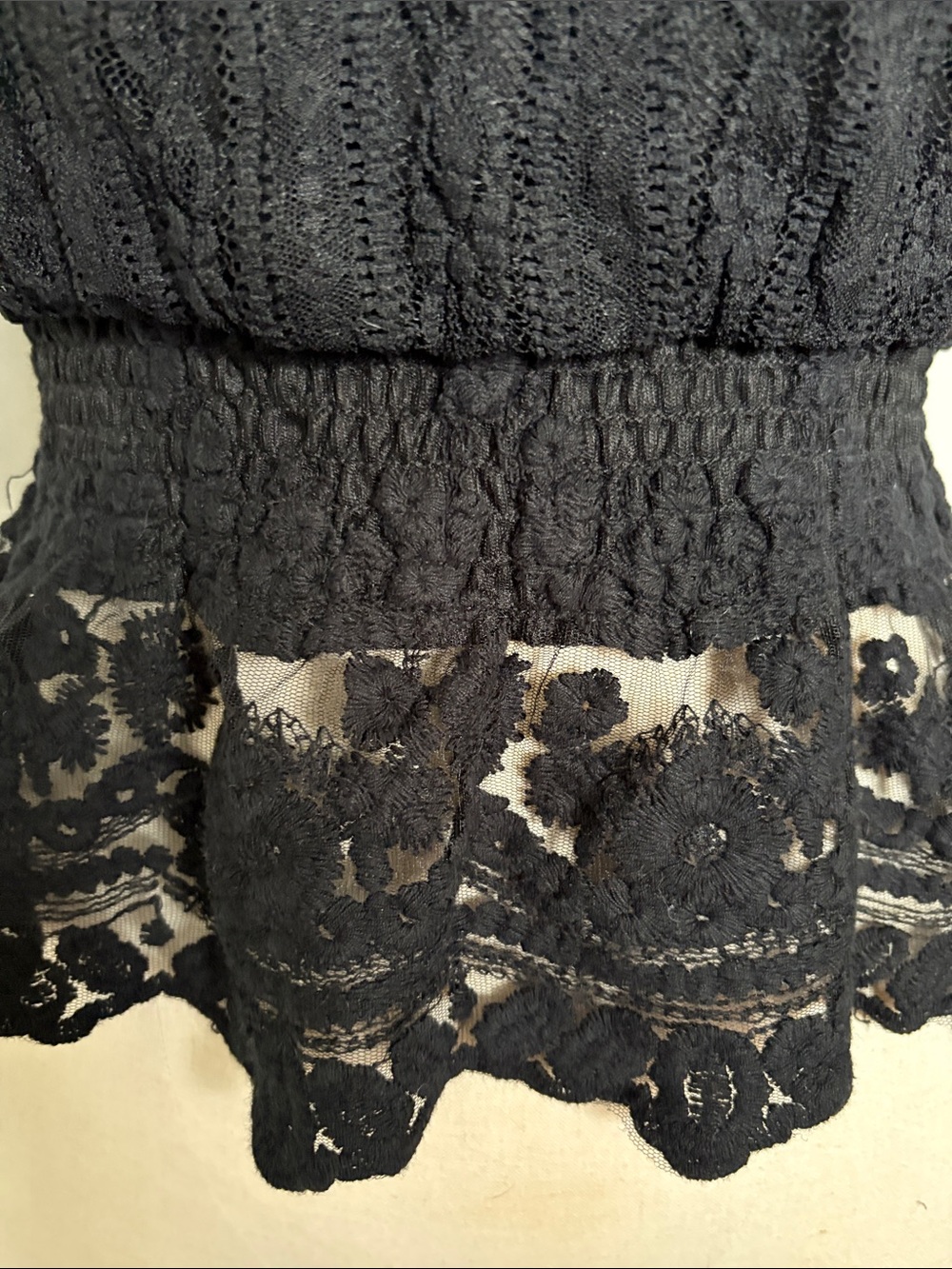 Women's Black Lace Short Sleeve Top with Sheer Back and Sleeves - Picture 8 of 10